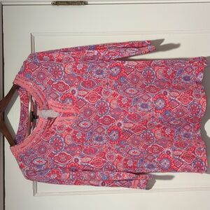 Talbots Women's Pink Paisley V Neck 3/4 Sleeve tunic size Lp